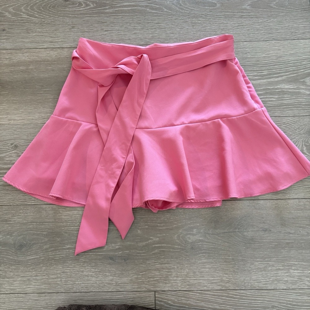Zara Pink Tie Bow Skirt Womens Size Large Barbie Summer Light Colorful